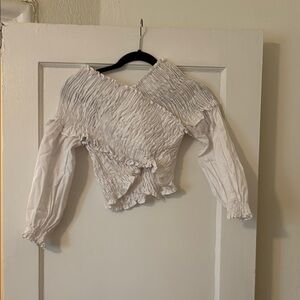 Zara White Smocked Wrap Blouse